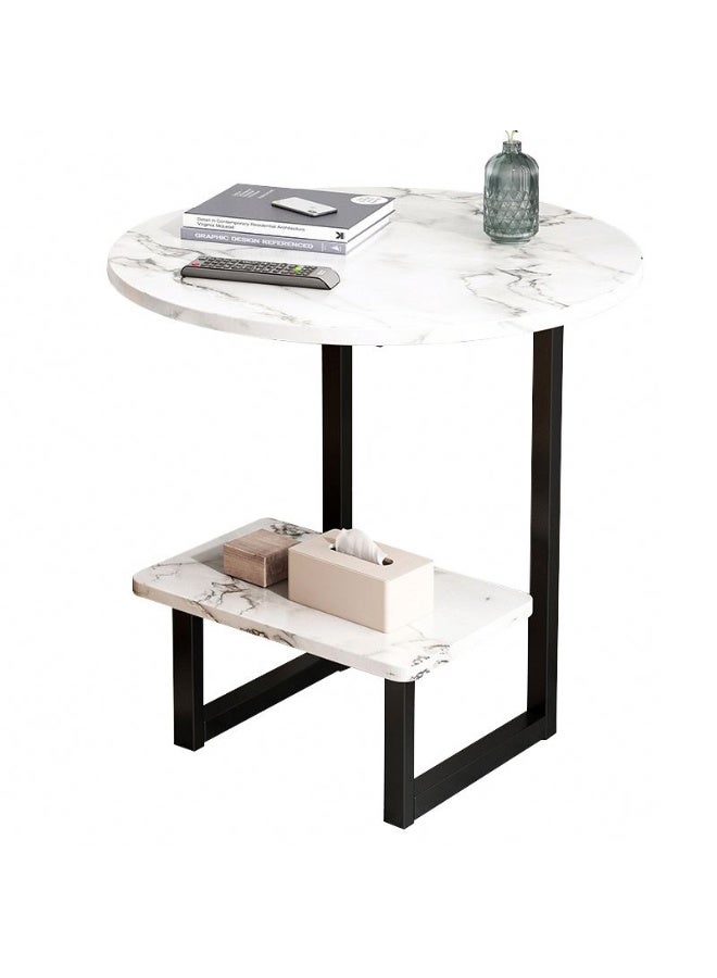 DubaiGallery Compact Marble Side Table with Utility Shelf Compact yet functional, this side table features a marble top and a utility shelf underneath. Ideal for tight spaces and modern homes. Holds books, tissue boxes, and small decor items. - Image 1